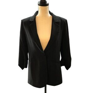 Cinq A Sept Khloe Blazer Womens 8 Black Ruched Sleeve One Button